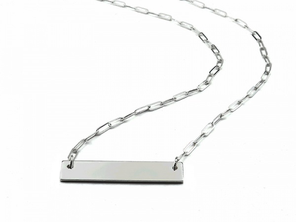 Sterling Silver Adjustable Paperclip Chain Necklace with Bar and Lobster Clasp ~ 16-18''