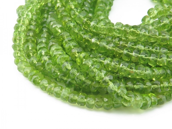 AA+ Peridot Micro-Faceted Rondelles 4.5-4.75mm ~ 15'' Strand