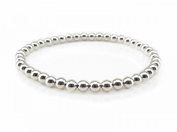 Sterling Silver Bead (4mm) Stretchy Bracelet ~ 6.5''