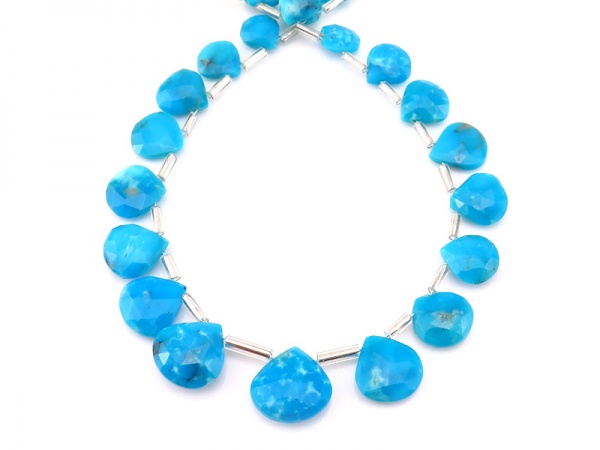 AA Arizona Turquoise Faceted Heart Briolettes 7-12mm ~ 8'' Strand