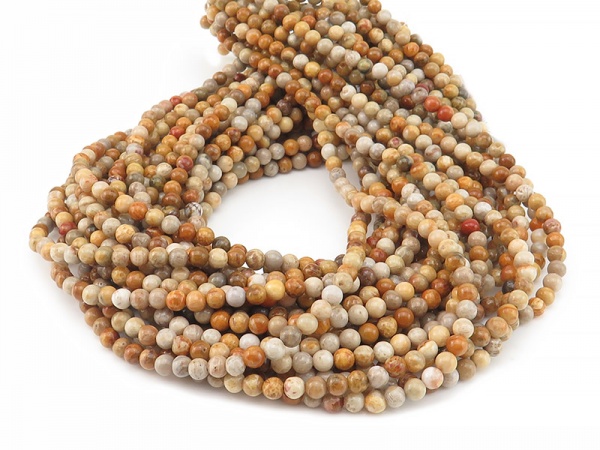 Fossil Coral Smooth Round Beads 4.5mm ~ 15'' Strand