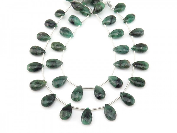 Emerald Faceted Pear Briolettes 11-12mm ~ 8'' Strand