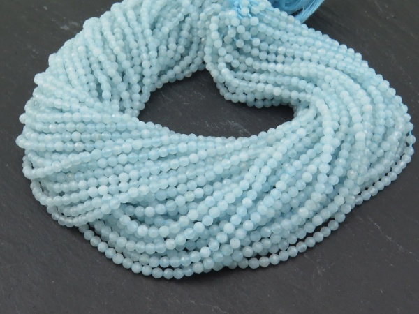 AA Aquamarine Micro-Faceted Round Beads 3mm ~ 12.5'' Strand