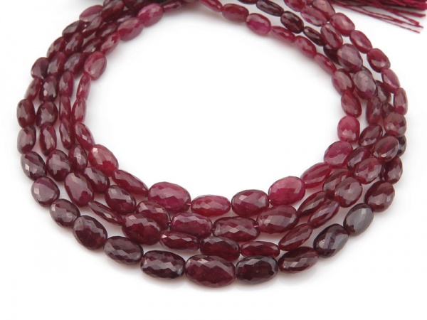 AA Ruby Micro-Faceted Oval Beads 5.25-8mm ~ 9'' Strand