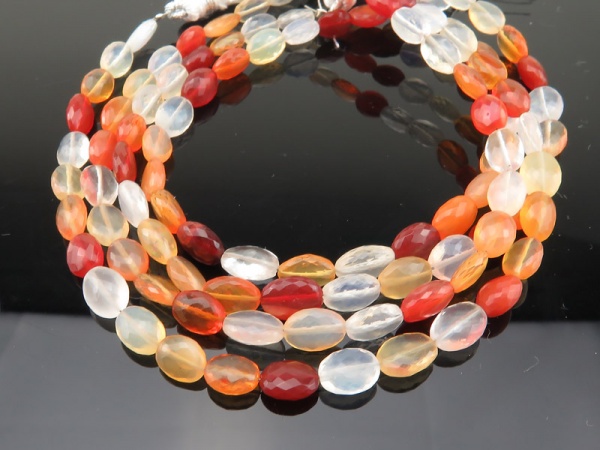 AA+ Fire Opal Micro-Faceted Oval Beads 6.5-8mm ~ 8'' strand