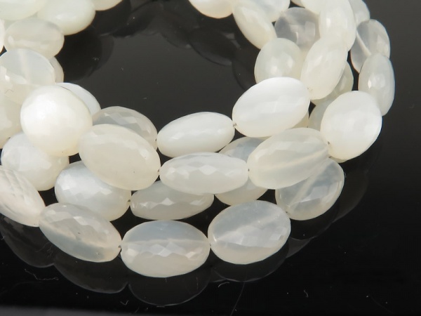 AAA White Moonstone Micro-Faceted Oval Beads 10-11mm ~ 8'' Strand