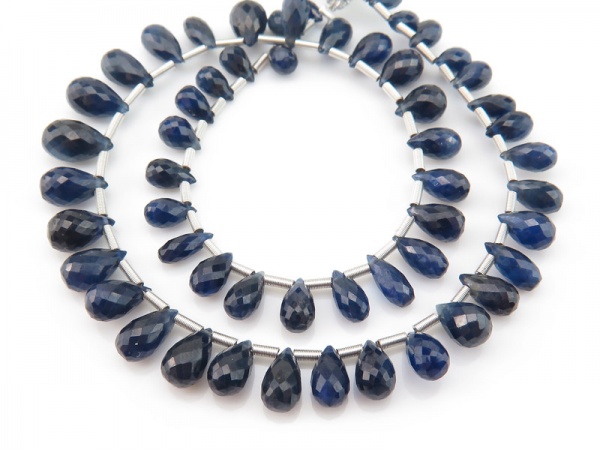 AA+ Blue Sapphire Faceted Teardrop Briolettes 5-8.25mm ~ 9.5'' Strand