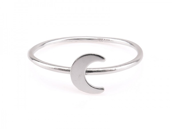 Sterling Silver Stacking Ring with Crescent Moon ~ Size L