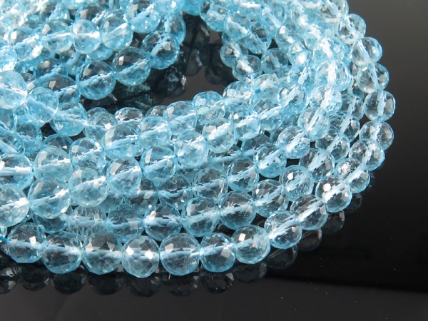 AA+ Sky Blue Topaz Micro-Faceted Round Beads ~ Various Sizes ~ 16'' Strand