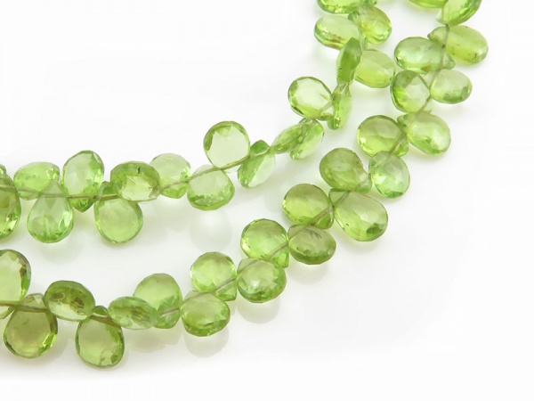 AA Peridot Faceted Pear Briolettes 6-7mm ~ 10'' Strand