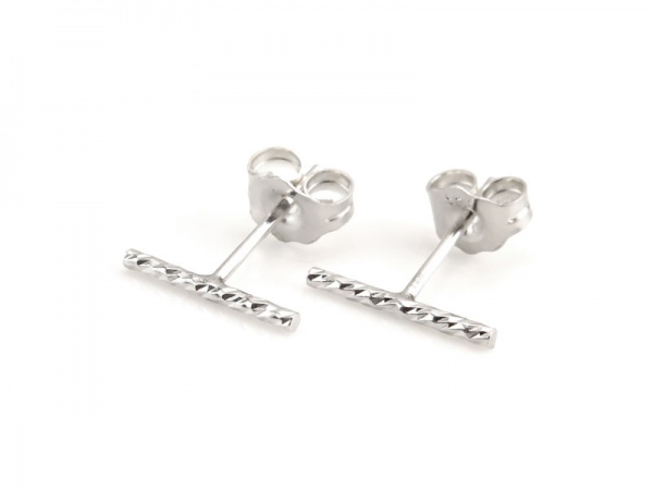 Sterling Silver Sparkle Bar Ear Studs  ~ PAIR
