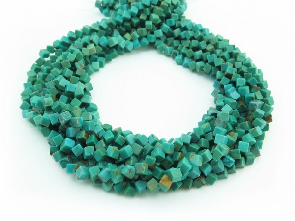 Turquoise Smooth Diagonal Cube Beads 4mm ~ 16'' Strand