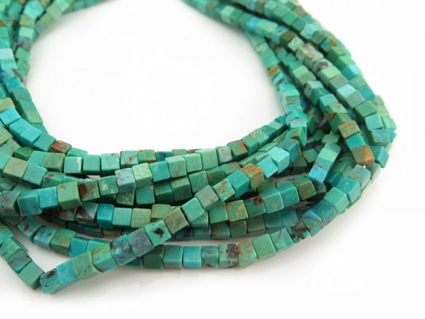 Turquoise Smooth Cube Beads 4mm ~ 16'' Strand