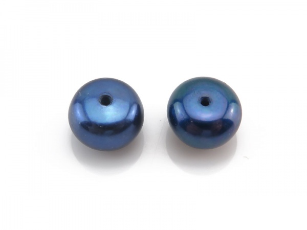 Freshwater Pearl Royal Blue Button 7-7.5mm ~ Half Drilled ~ PAIR