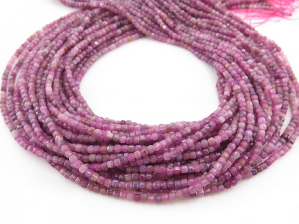 Ruby Faceted Cube Beads 2.5mm ~ 15.5'' Strand