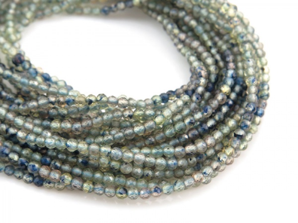 Green/Blue Sapphire Micro-Faceted Round Beads 2mm ~ 12'' Strand