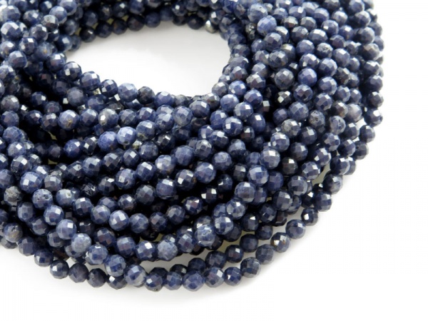 Blue Sapphire Faceted Round Beads 3.25mm ~ 15.5'' Strand