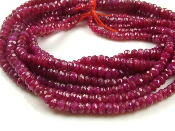 Dyed Ruby Micro-Faceted Rondelles 4-4.5mm ~ 15'' Strand