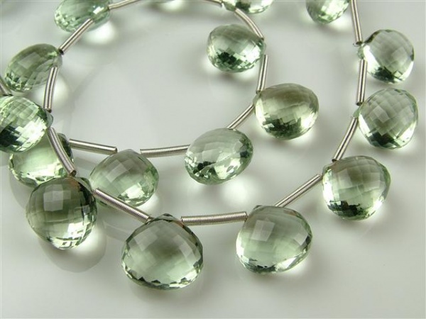 AAA Green Amethyst Micro-Faceted Heart Briolettes ~ Various Sizes