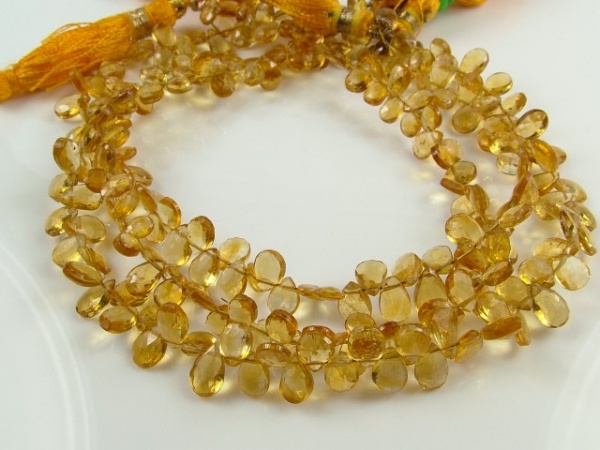 AA+ Citrine Faceted Pear Briolettes 4.5-5.5mm ~ 9'' Strand