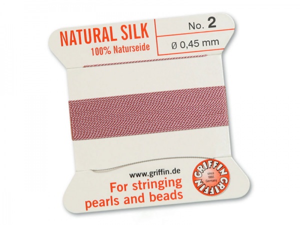 Griffin Silk Beading Thread & Needle ~ Size 2 ~ Dark Pink