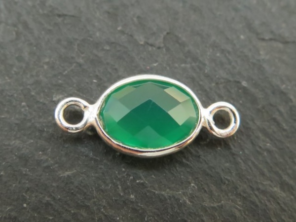 Sterling Silver Green Onyx Oval Connector 15mm