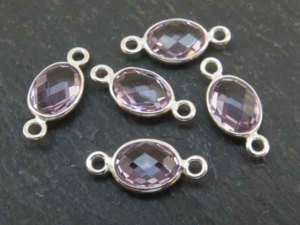 Sterling Silver Pink Amethyst Oval Connector 14mm