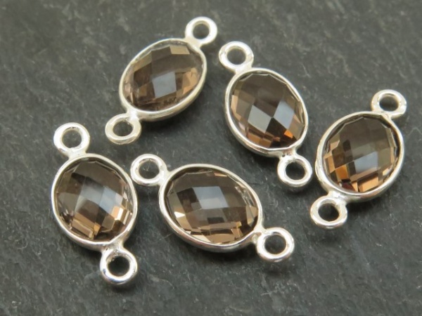 Sterling Silver Smoky Quartz Oval Connector 14mm