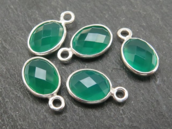 Sterling Silver Green Onyx Oval Charm 12mm