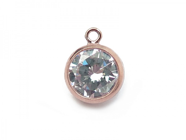Cubic Zirconia Rose Gold Filled Charm ~ Brilliant White ~ 8.75mm