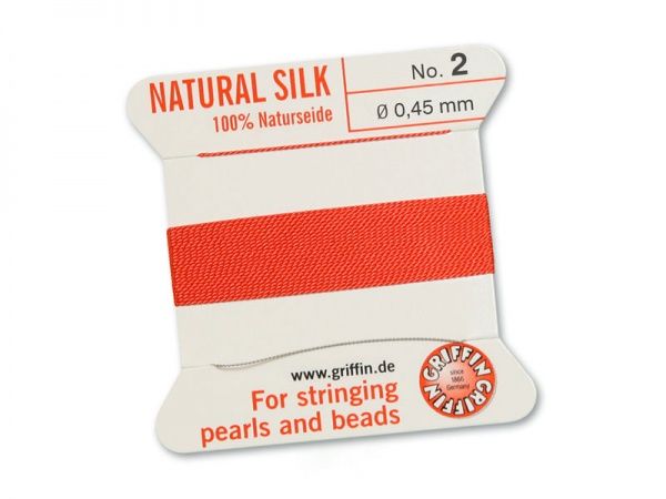 Griffin Silk Beading Thread & Needle ~ Size 2 ~ Coral