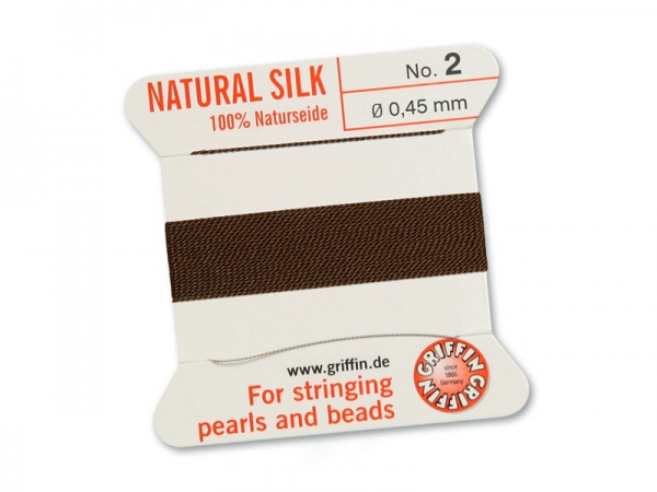 Griffin Silk Beading Thread & Needle ~ Size 2 ~ Brown