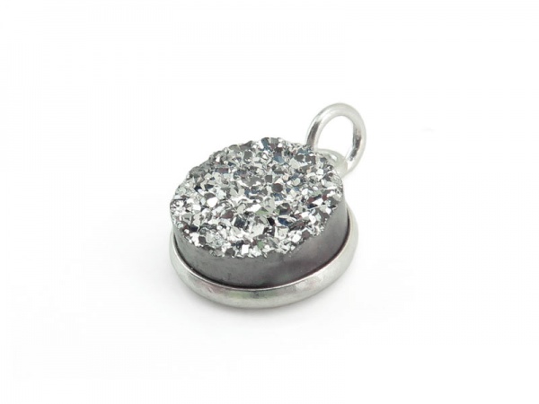 Sterling Silver Silver Druzy Round Pendant 14mm