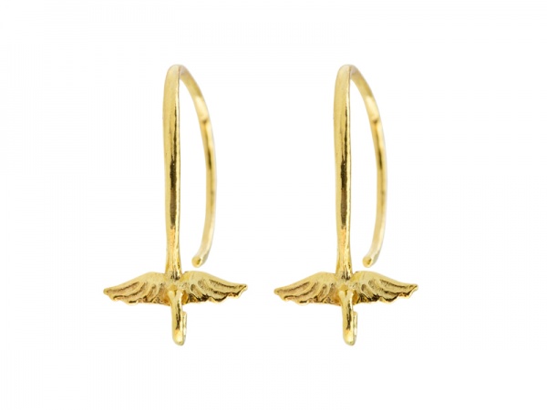 Gold Vermeil Round Angel Wings Ear Wire ~ PAIR