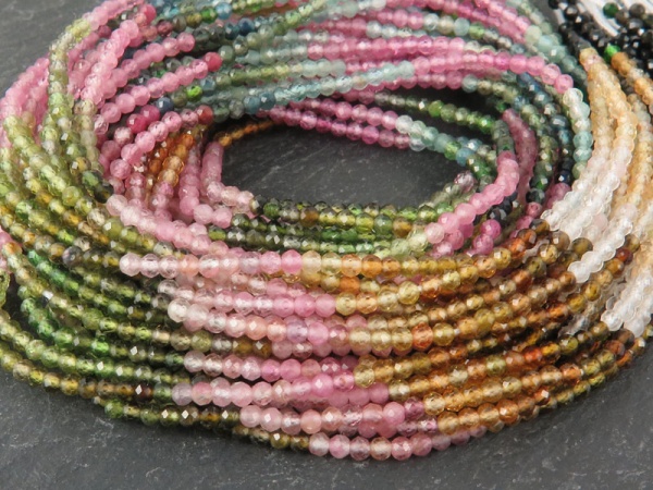 AAA Multi-Tourmaline Micro-Faceted Rondelles 2.25mm ~ 12.5'' Strand
