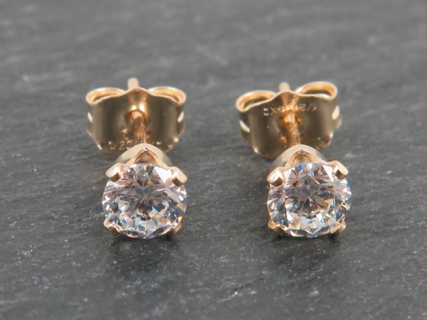 Gold Filled Cubic Zirconia Ear Studs 4mm ~ PAIR