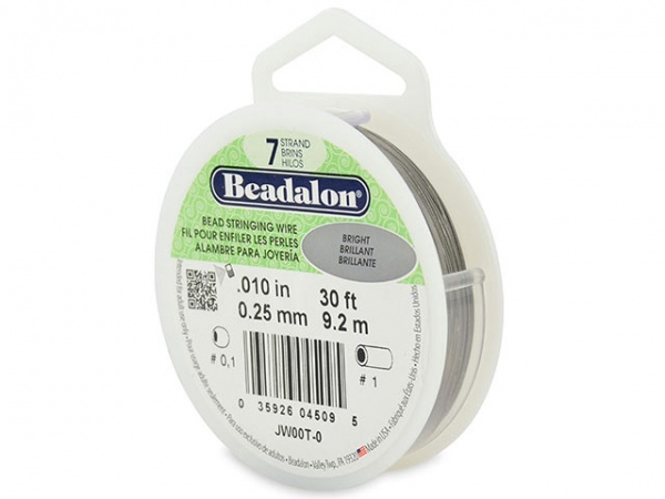 Beadalon 7 Strand Stringing Wire 0.010'' (0.25mm) - Bright - 30 ft