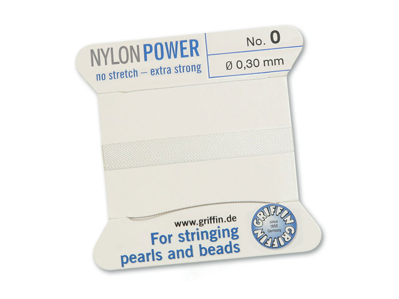 Griffin Nylon Power Beading Thread & Needle ~ Size 0 ~ White