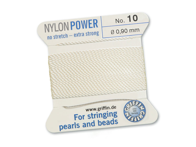Griffin Nylon Power Beading Thread & Needle ~ Size 10 ~ White