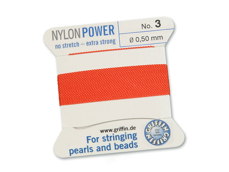 Griffin Nylon Power Beading Thread & Needle ~ Size 3 ~ Coral