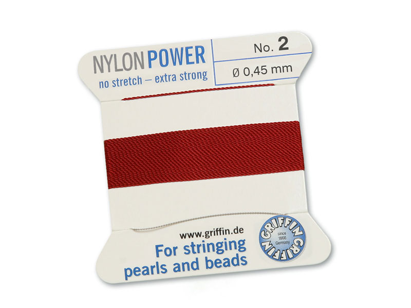 Griffin Nylon Power Beading Thread & Needle ~ Size 2 ~ Garnet