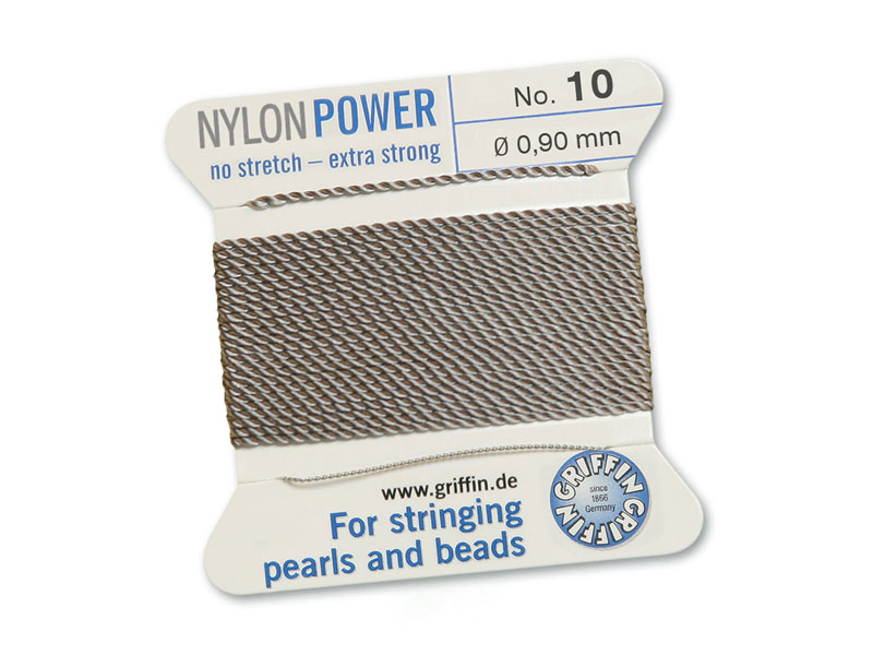 Griffin Nylon Power Beading Thread & Needle ~ Size 10 ~ Grey