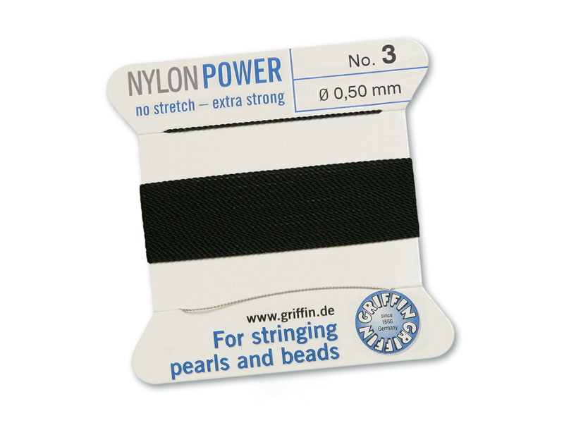 Griffin Nylon Power Beading Thread & Needle ~ Size 3 ~ Black