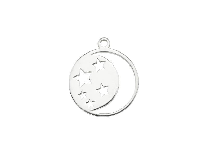 Sterling Silver Moon and Stars Pendant 12mm