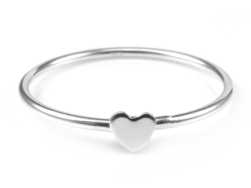 Sterling Silver Stacking Ring with Heart ~ Size N