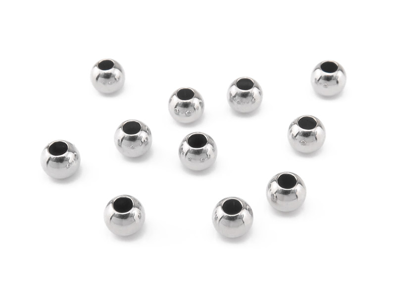 Sterling Silver Round Bead (Large Hole) 4mm ~ Pack of 10
