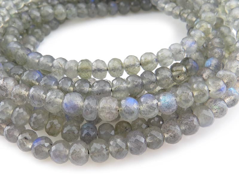 AA+ Labradorite Micro-Faceted Rondelle Beads 3.5-5mm ~ 8.25'' Strand