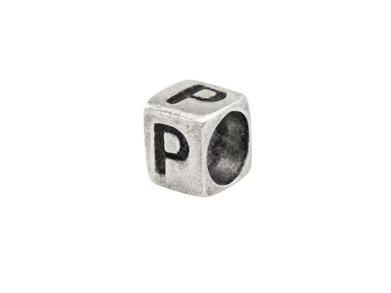 Sterling Silver Alphabet Square Bead 5mm ~ P