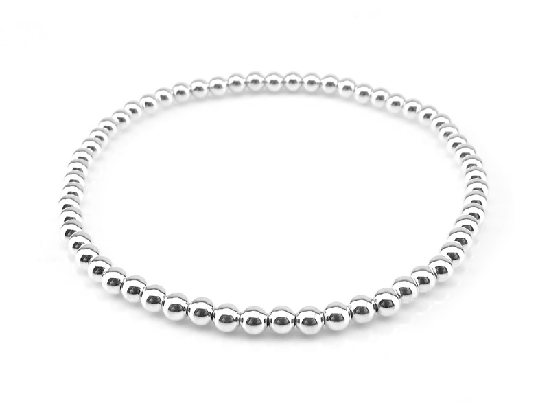 Sterling Silver Bead (3mm) Stretchy Bracelet ~ 6.5''