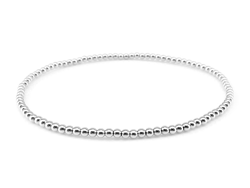 Sterling Silver Bead (2mm) Stretchy Bracelet ~ 6.5''